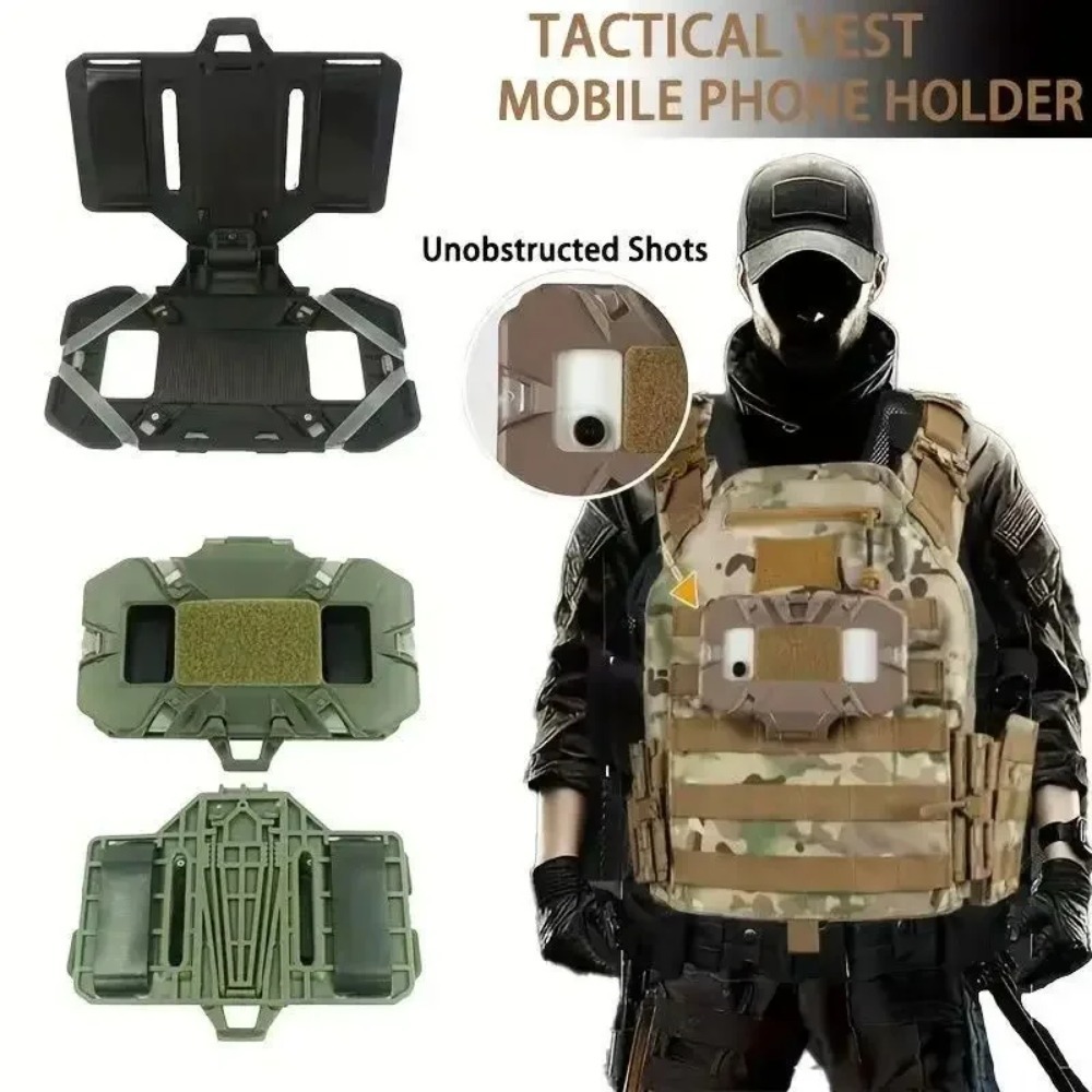 Mobile Tech Accessories - Taktische MOLLE-Weste mit Telefonhalterung, faltbare Brusthalterung